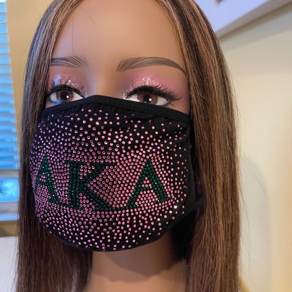Alpha Kappa Alpha Bling Face Mask Pink Sprinkle - Picture 8 of 8